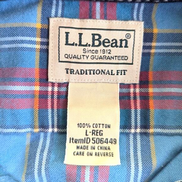 L.L. Bean Mens Traditional Fit Long Sleeve Blue Plaid Button Down Casual Shirt - Picture 3 of 4
